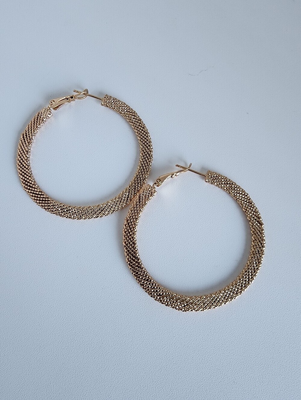 Rose Gold Tone Mesh Hoop Earrings 50mm Large Textured Statement Hoops